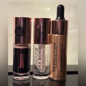 Makeup Revolution Conceal & Define Set - Pink, Clear, Gold. Bundle of 3!!